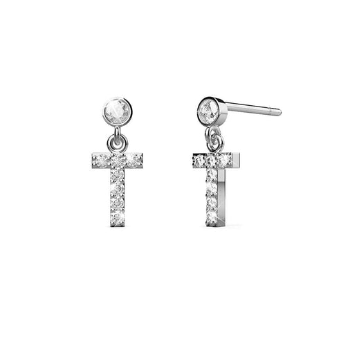 Solid 925 Sterling Silver Initial Crystal Personalised Alphabet Letter Earrings